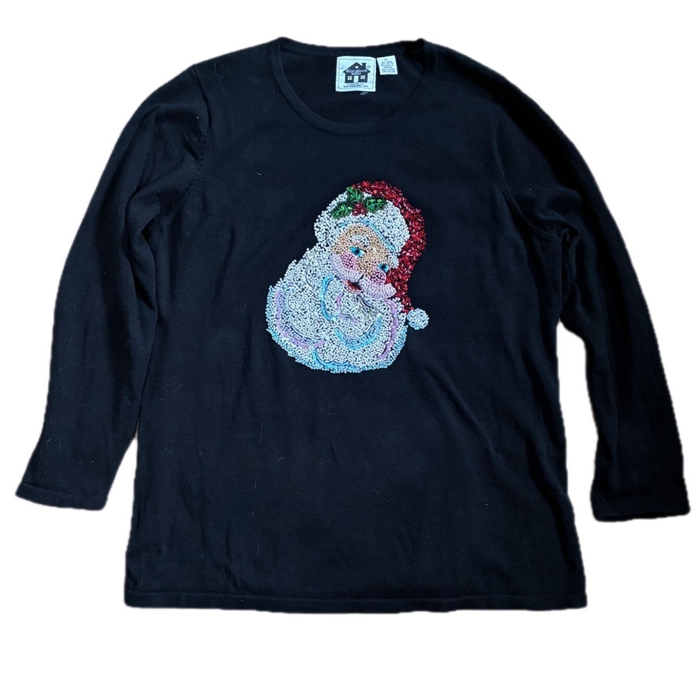 Vintage Storybook Knits Beaded Sequin Santa Claus Christmas Sweater Size 2X